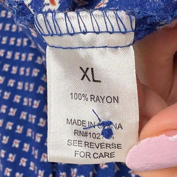 Grand & Greene Size XL Women's Blue Long Sleeve Tunic Style V-Neck Blouse Shirt - Picture 7 of 8